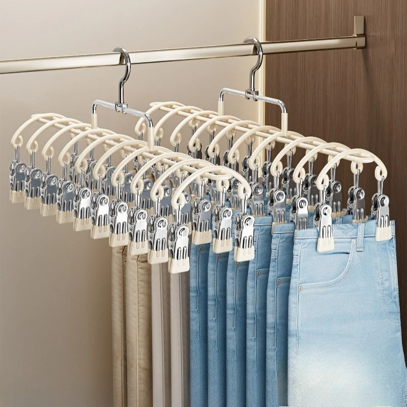 Pants Hanger with Clips Non-Slip Trouser Rack Stainless Steel Clothes Drying Hanger for Pants Underwear Socks Home Storage