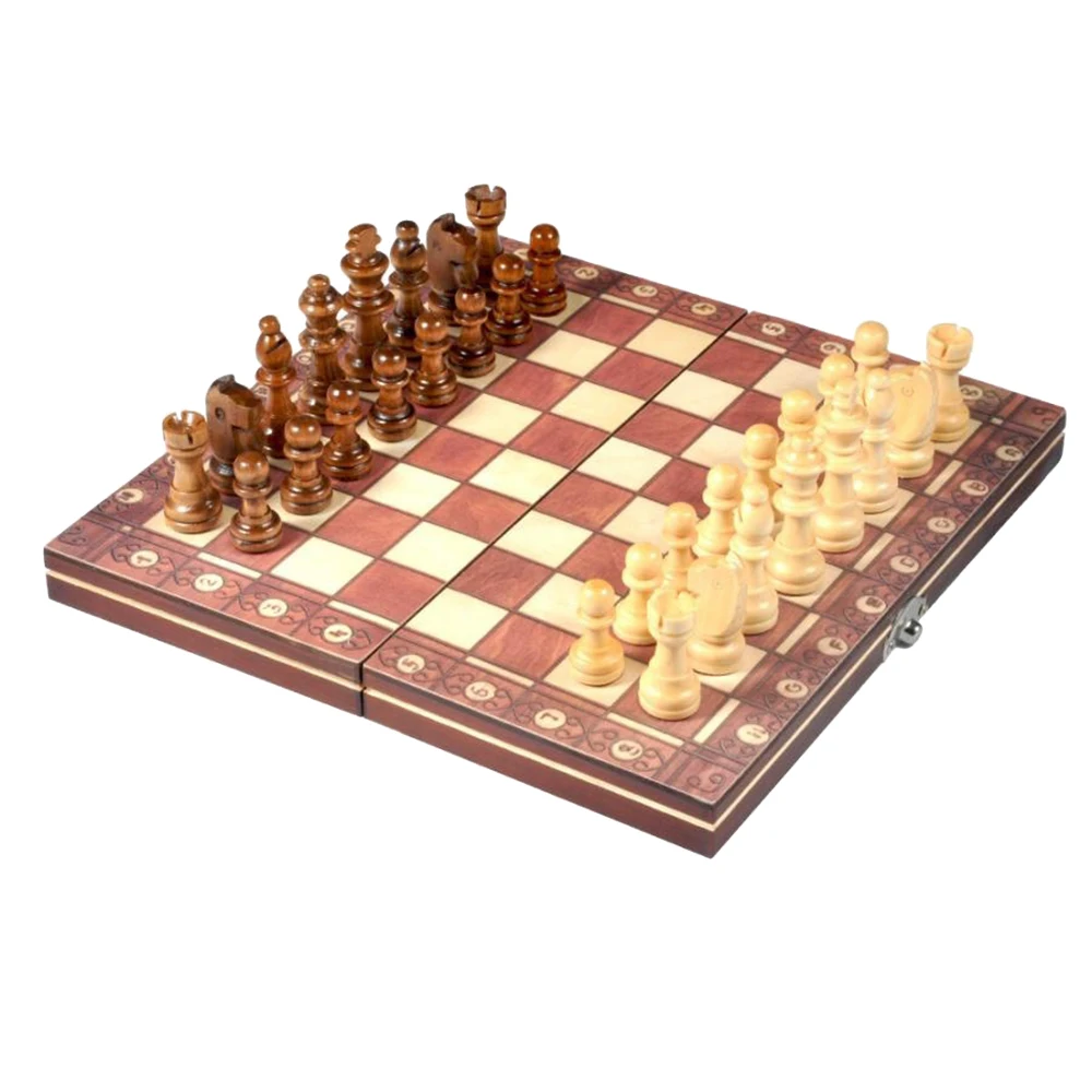 

3 in 1 Wooden Chess and Checkers Set 15 Inches Chess Set for Travel Portable Folding Beginner Chess Set for Kids Adults