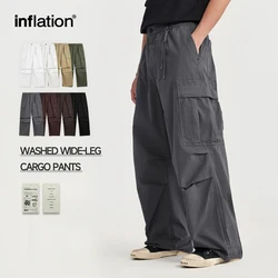 INFLATION Minimalism Washed Wide Leg Cargo Pants for Men 2024 Trendy Multi Pockets Casual Trousers