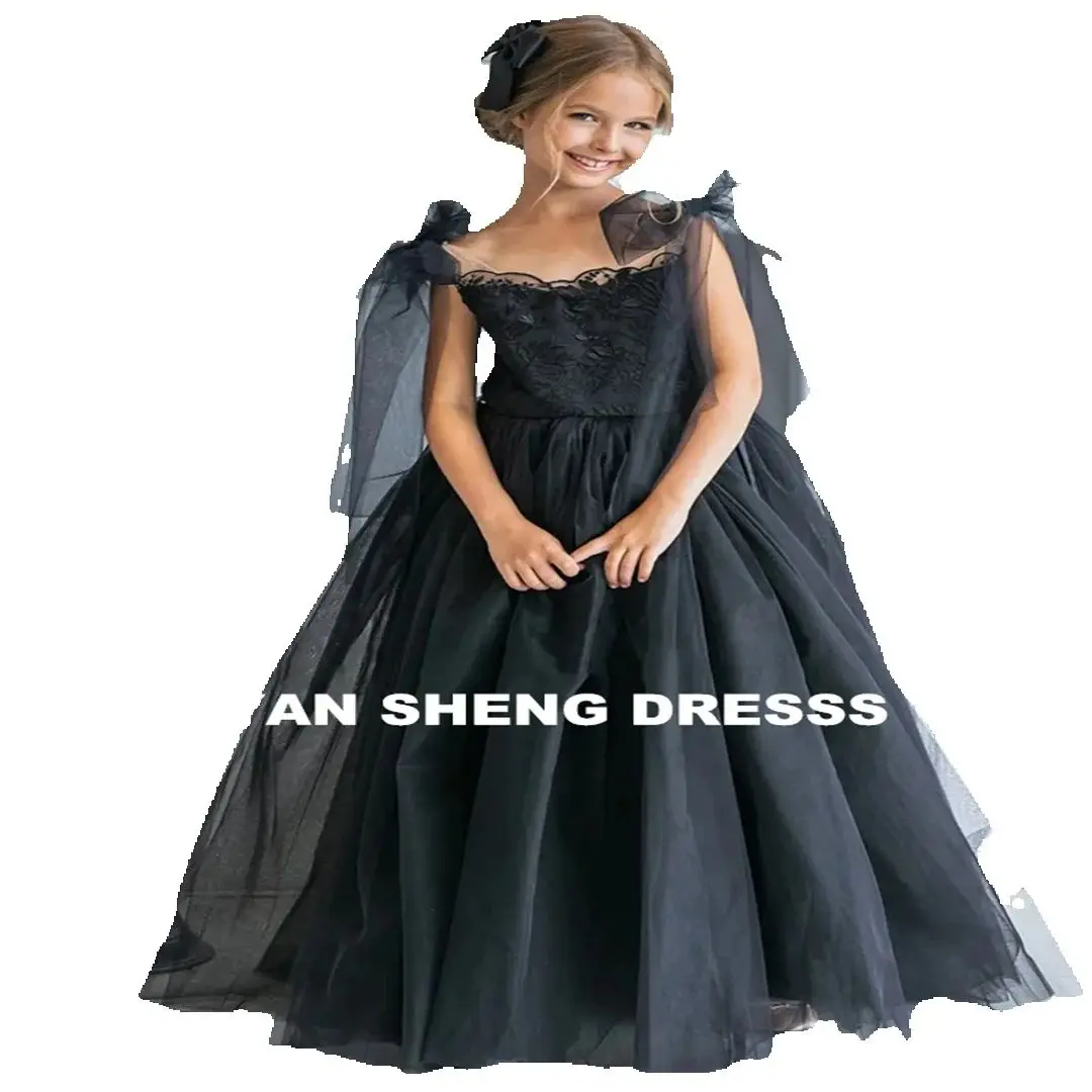 فستان فتاة الزهور من التول مخصص مع فيونكة بدون أكمام فستان الأميرة لحفلات الزفاف وأعياد الميلاد