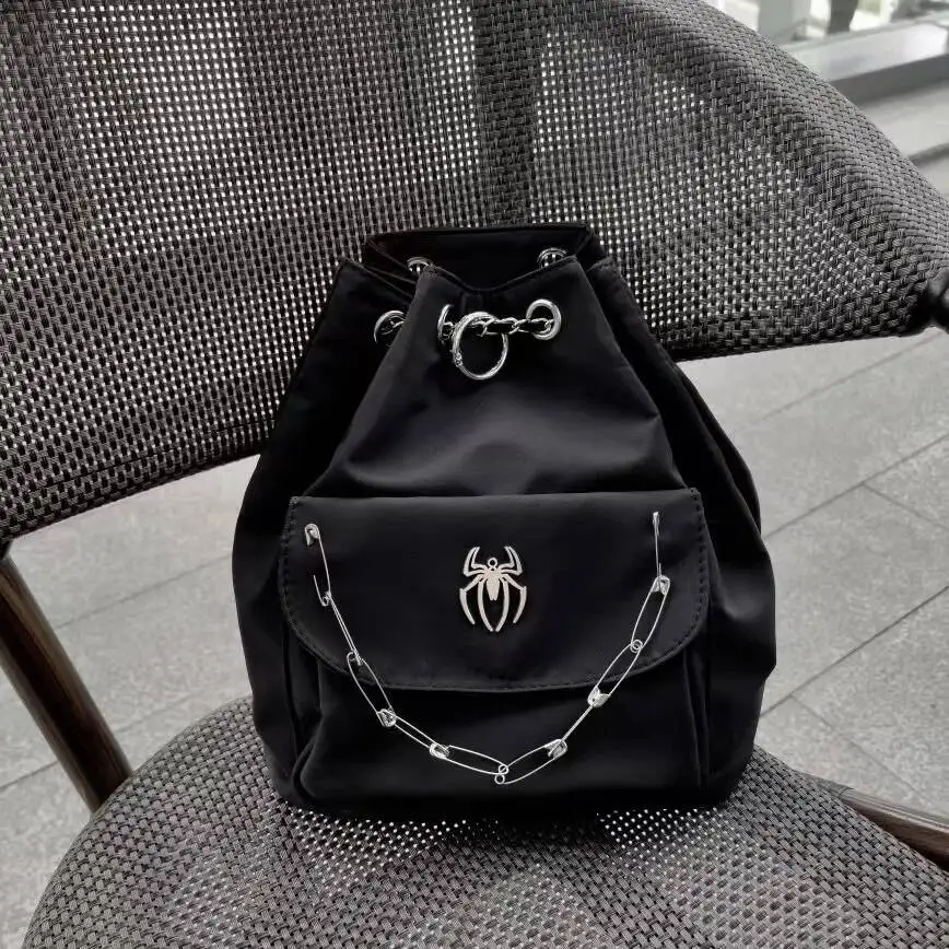 Bloom Gothic Black Y2k Backpacks Women New Punk Dark Hot Girls Chain Casual Backpack Ladies Haruku Vintage Mochila Aesthetic