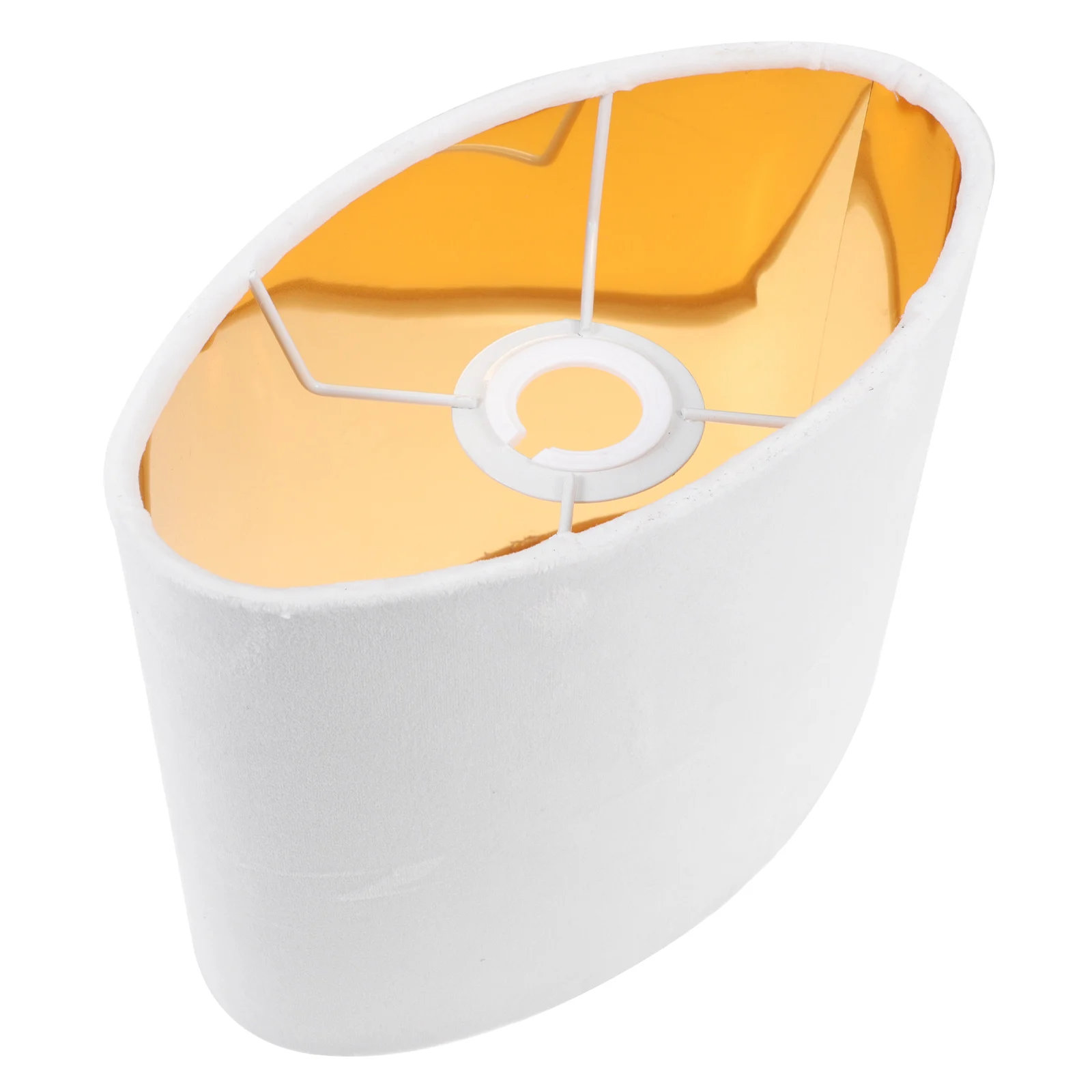 

Oval Table Lampshade Cover Fabric Lamp Shades E27 Golden Lining White Outer Small Desk Lamps Practical Light Cover Simple Cloth