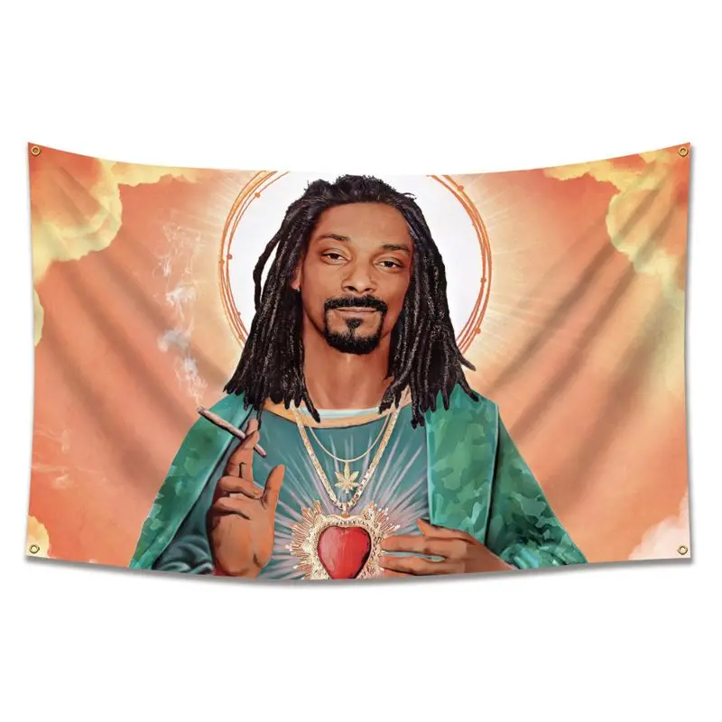 VIKAMA Religious Style Rap Tapestry Snoop Dogg Saint Halo Cloud Orange Background Print Wall Hanging for Living Room Decor