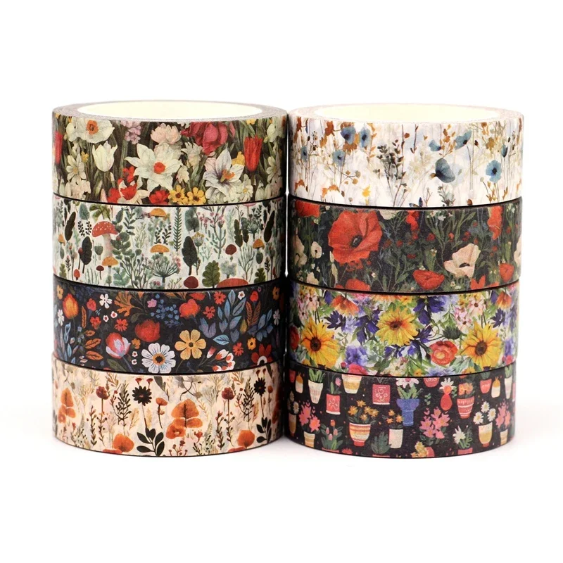 2025 NEW 1PC 10M Decor Wild Flowers Paper Washi Tapes Set for DIY Scrapbooking Adhesive Masking Tape Cute Journaling Stationery