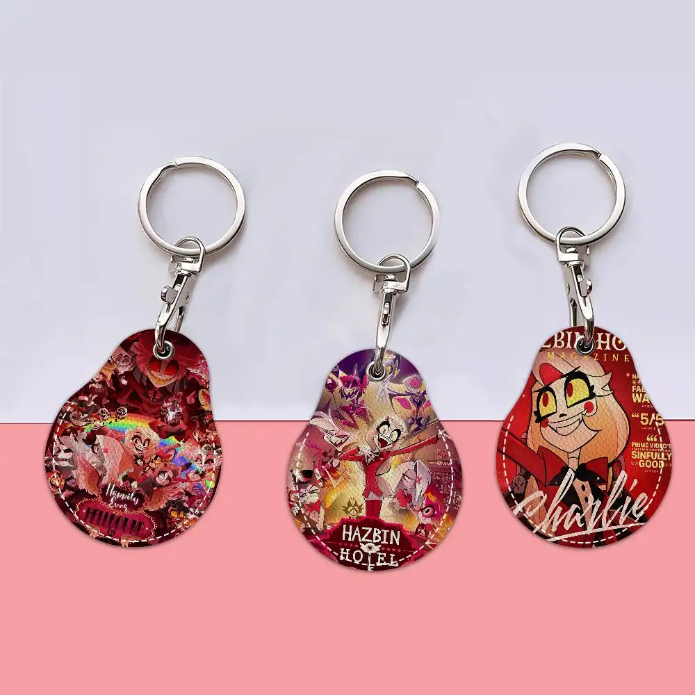 C-Charlie H-Hazbin Keyring Leather Access Card Holder Keychain Community Water Drop Proximity Card Protective Case