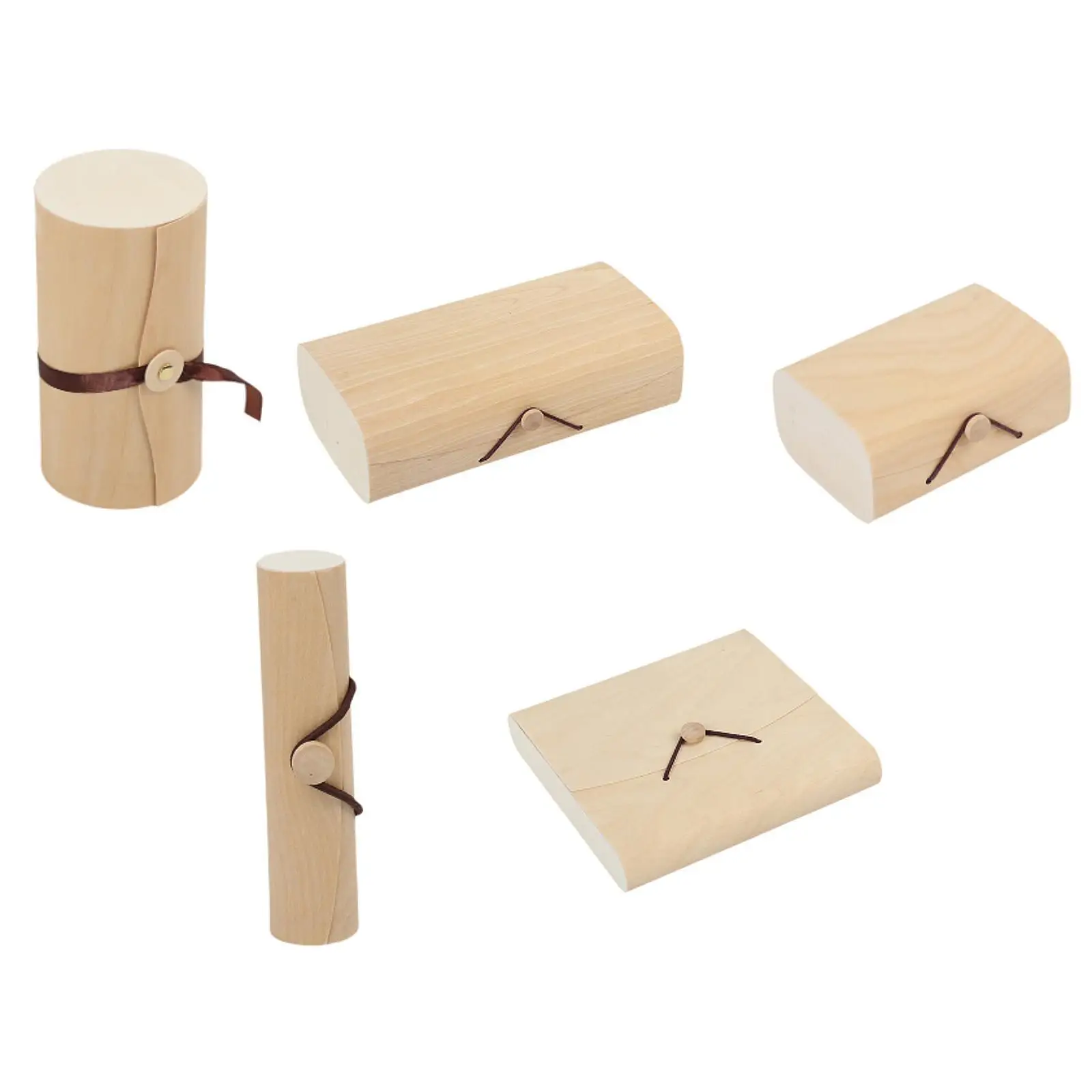 Wooden Gift Box Container Modern with Rope Buckle Soft Soft Tree Bark Storage Box for Earrings Treasure Necklace Gift Weddings