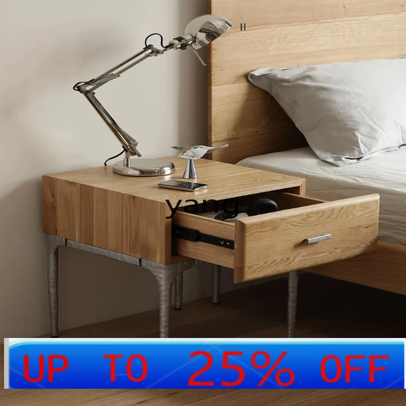 

LH Oak Expression Log Color Bedside Table Light Vintage Industrial Wabi Sansan Cast Iron Leg Side Cabinet