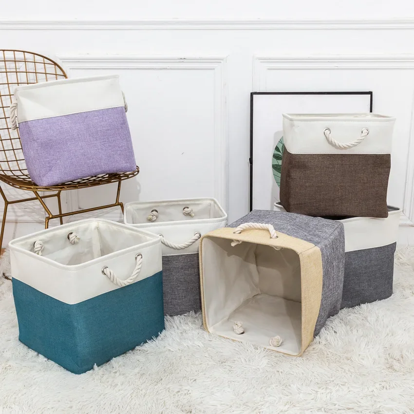 Cube Folding Storage Basket Splicing Linen Cloth Storage Box Clothes Organize Office Bedroom Closet Laundry Basket Large Size