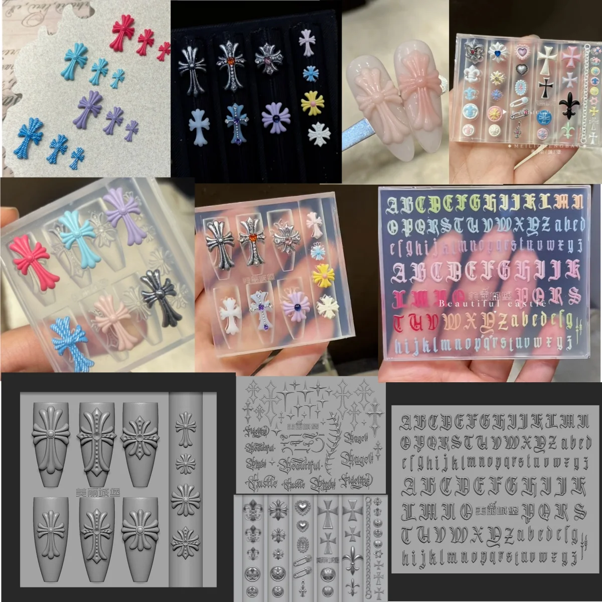 

Holy Light Cross Gothic Alphabet Nail Art Stamping Carved Silicone Mold DIY Template Stencils Reusable Tools 2026 New Cross