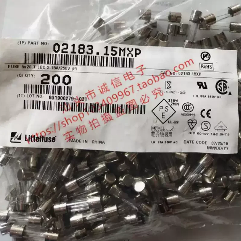 5-100PCS 02183.15MXP 5X20 T3.15A LF T3.15AL250VP glass tube fuse slow melting
