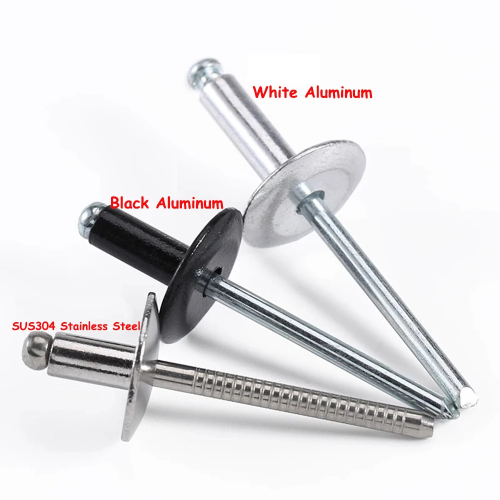 Yiqianyuan M3.2-M5 Aluminum Black/SUS304 Stainless Steel Pop Open End Large Flange Cap Blind Rivet Dome Head Self-plugging Rivet