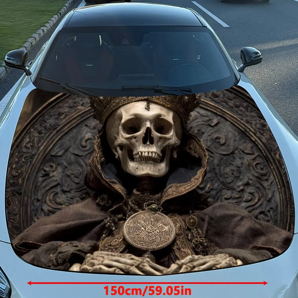 Horror Skeleton Pattern Car Hood Decal-Scratch Resistant, Weather Resistant PVC, Easy To Stick, Adding Bold Design To Your Car A