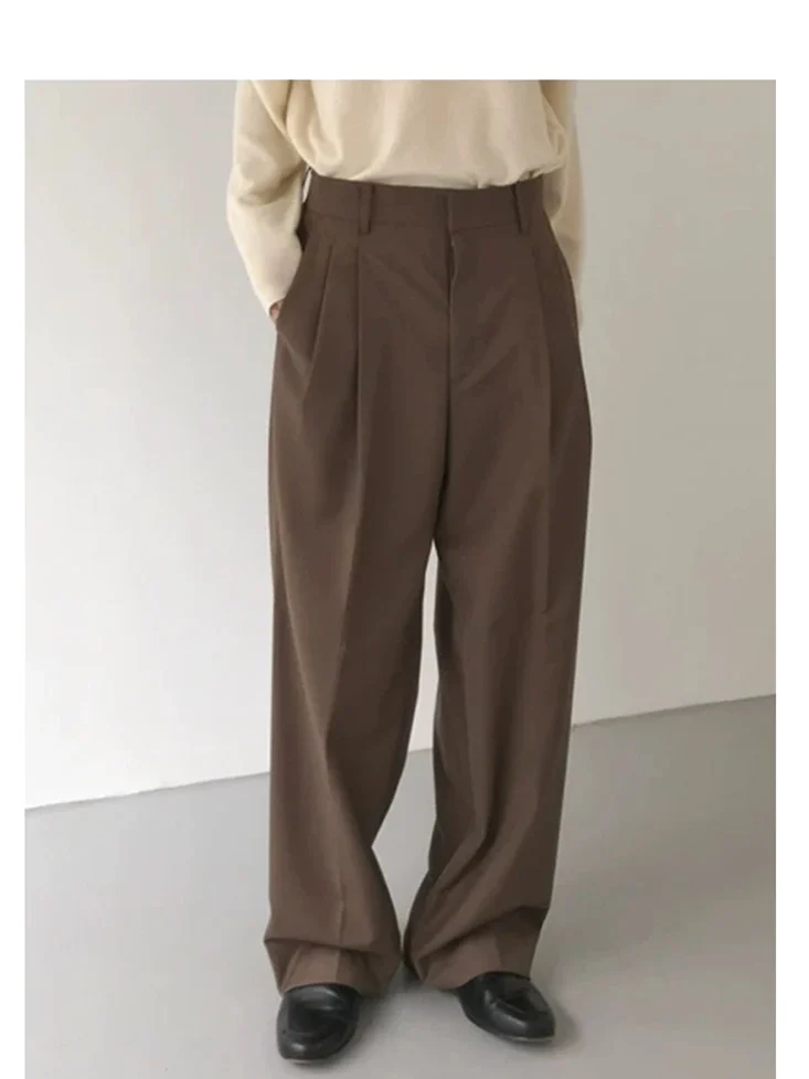 Loose Straight Leg Men's Workwear Pants No Ironing Required Buckle Design American Style Casual Trousers for Young Men