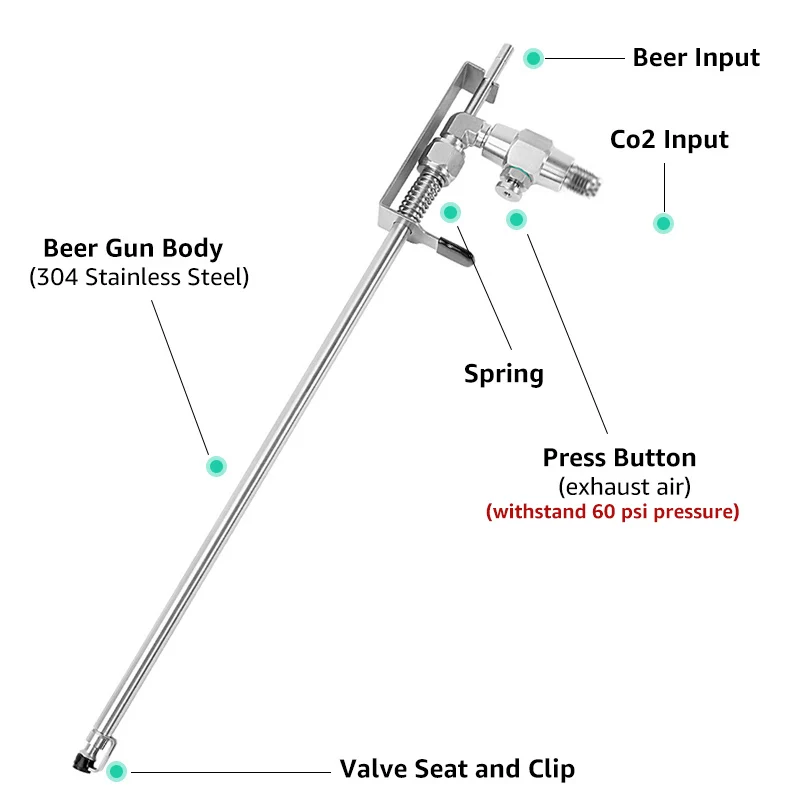 ELECQUEEN Beer Gun Bottle Filler with push-fit Quick Fitting,ALL 304 Stainless Steel Structure,Homebrew Simple Beer Bottling Kit view 4