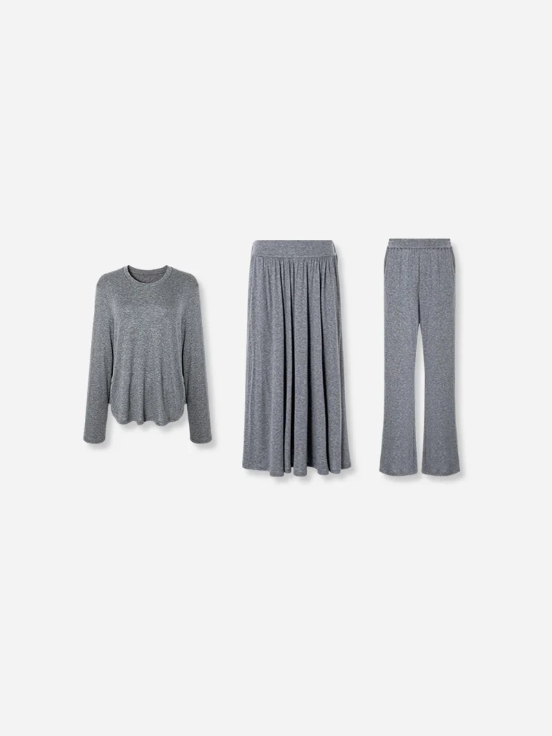 

plus Size Women's Slimming T-Shirt Half Skirt Wide Leg Pants Comfortable Spring Fashion Korean Style Wool Blend Casual Wear