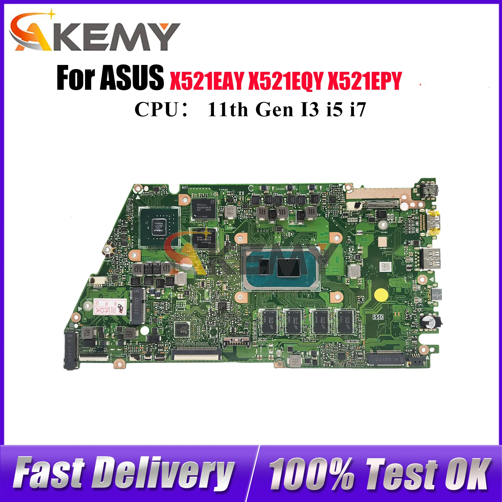 

X521EQY Laptop Motherboard For ASUS VivoBook X521EAY X521EQYB X521EPY X521EQ S533E Mainboard With 11th Gen I3 i5 i7 100% tests