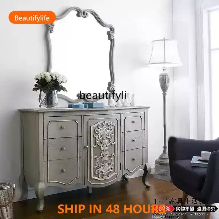 

American solid wood retro porch cabinet light luxury decorative cabinet neoclassical carved locker A51