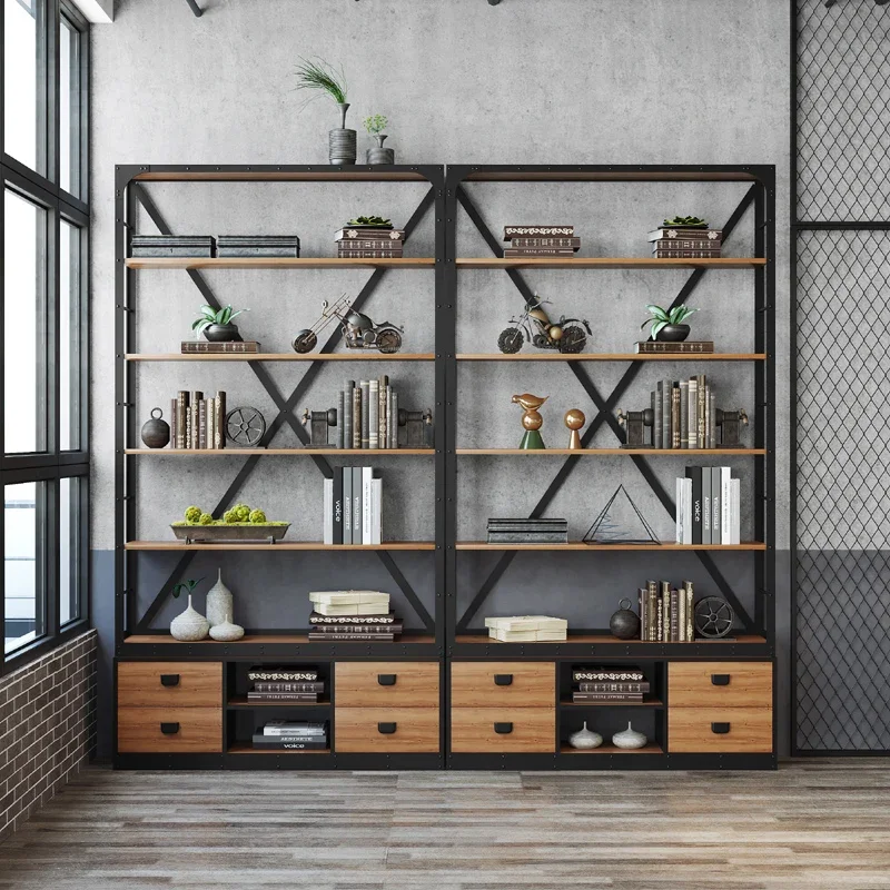 Industrial style office retro iron bookshelf, floor to ceiling shelf, bookshelf customization