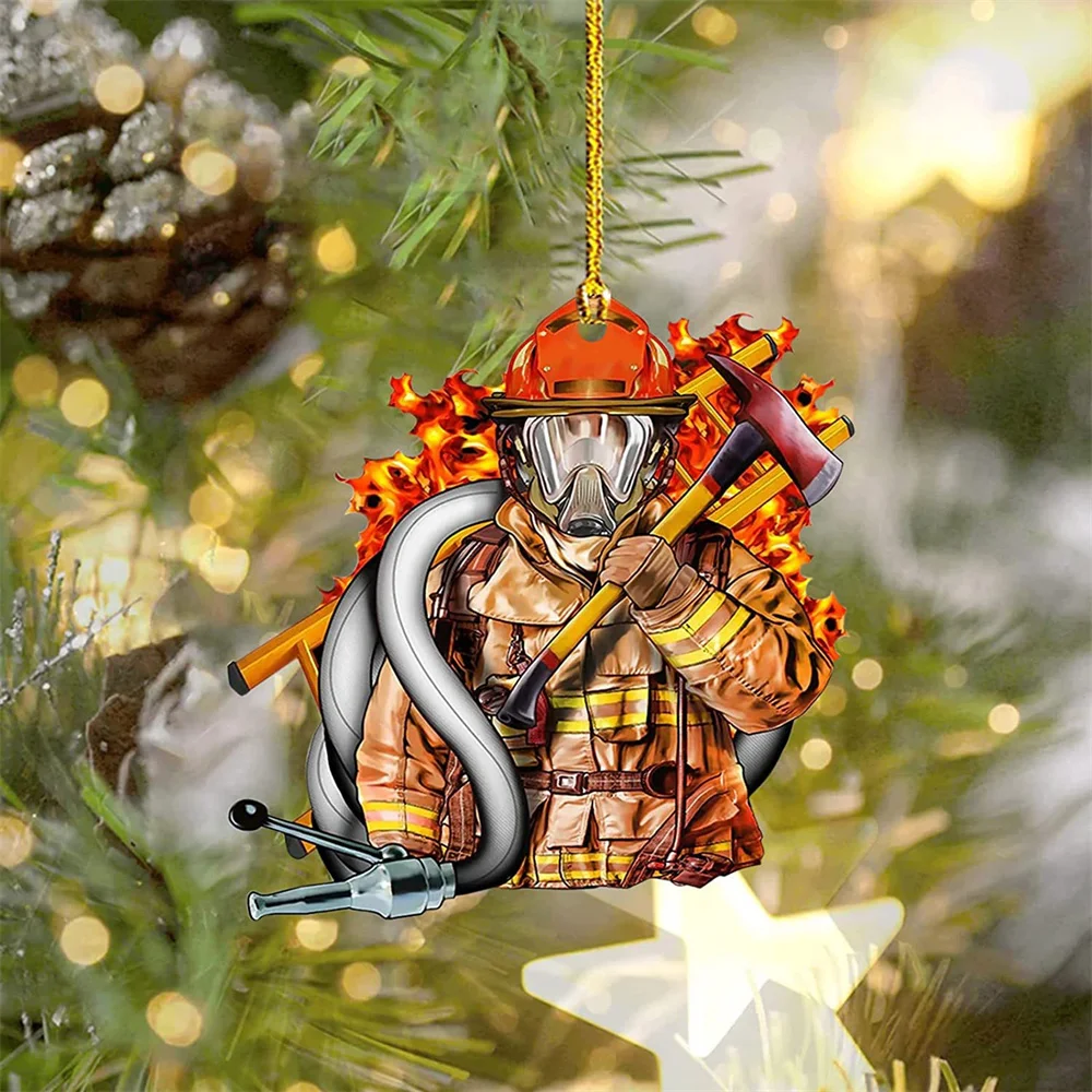 2d Acrylic Firefighter Hanging Ornament Christmas Tree Decoration Creative Fireman Pendant New Year 2024 Home Festival Gift image 4