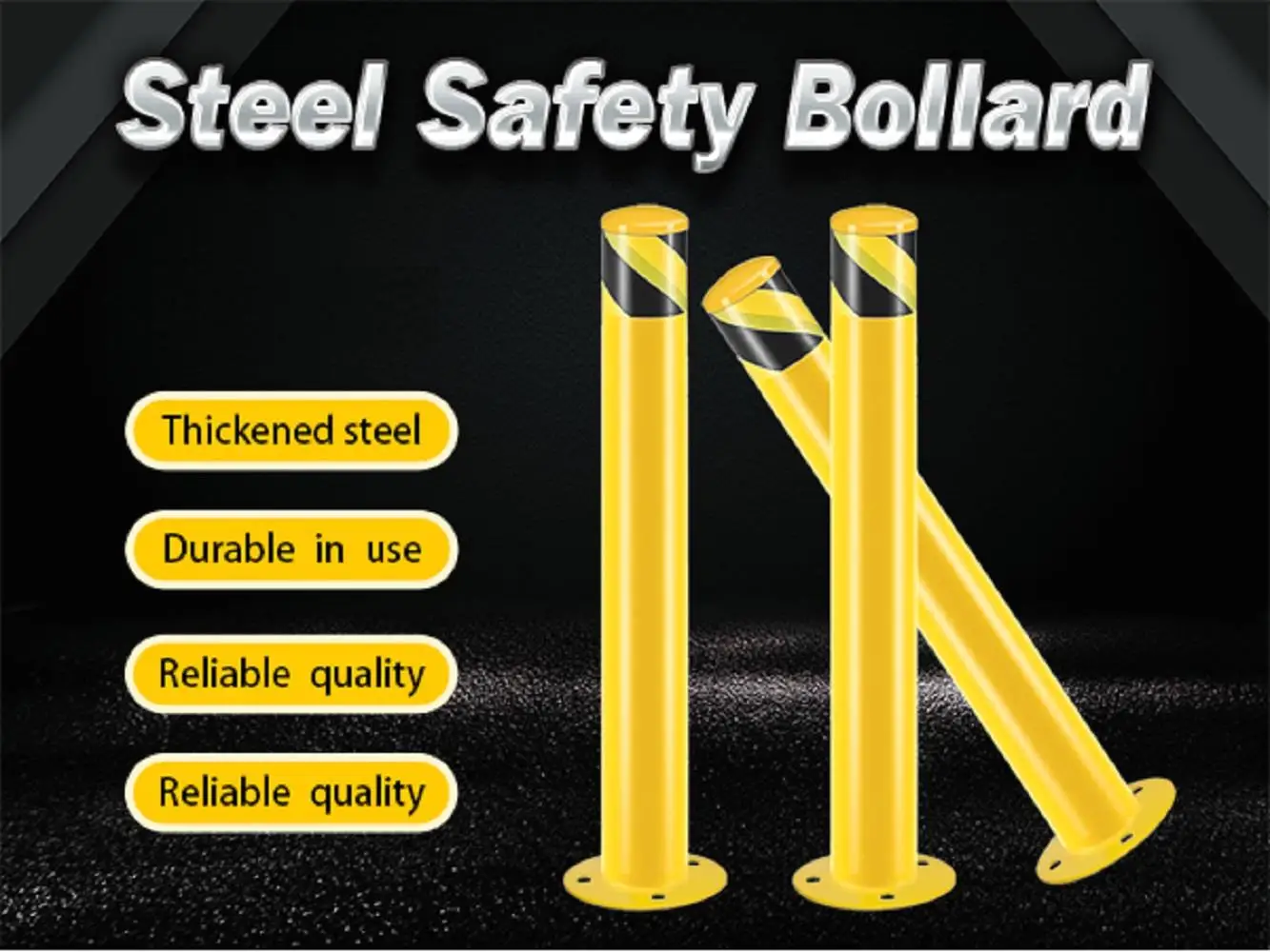 Safety Bollard Post, 42 Inch Height Steel Bollards, 3.5 Inch Diameter Parking Bollard, Yellow Powder Coated Safety Parking