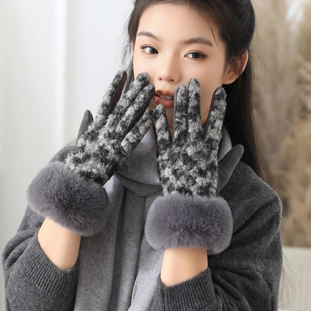 

Универсальные бархатные перчатки с леопардовым принтом, ветрозащитные толстые женские перчатки с длинными пальцами, корейский стиль, велосипедные варежки, осень