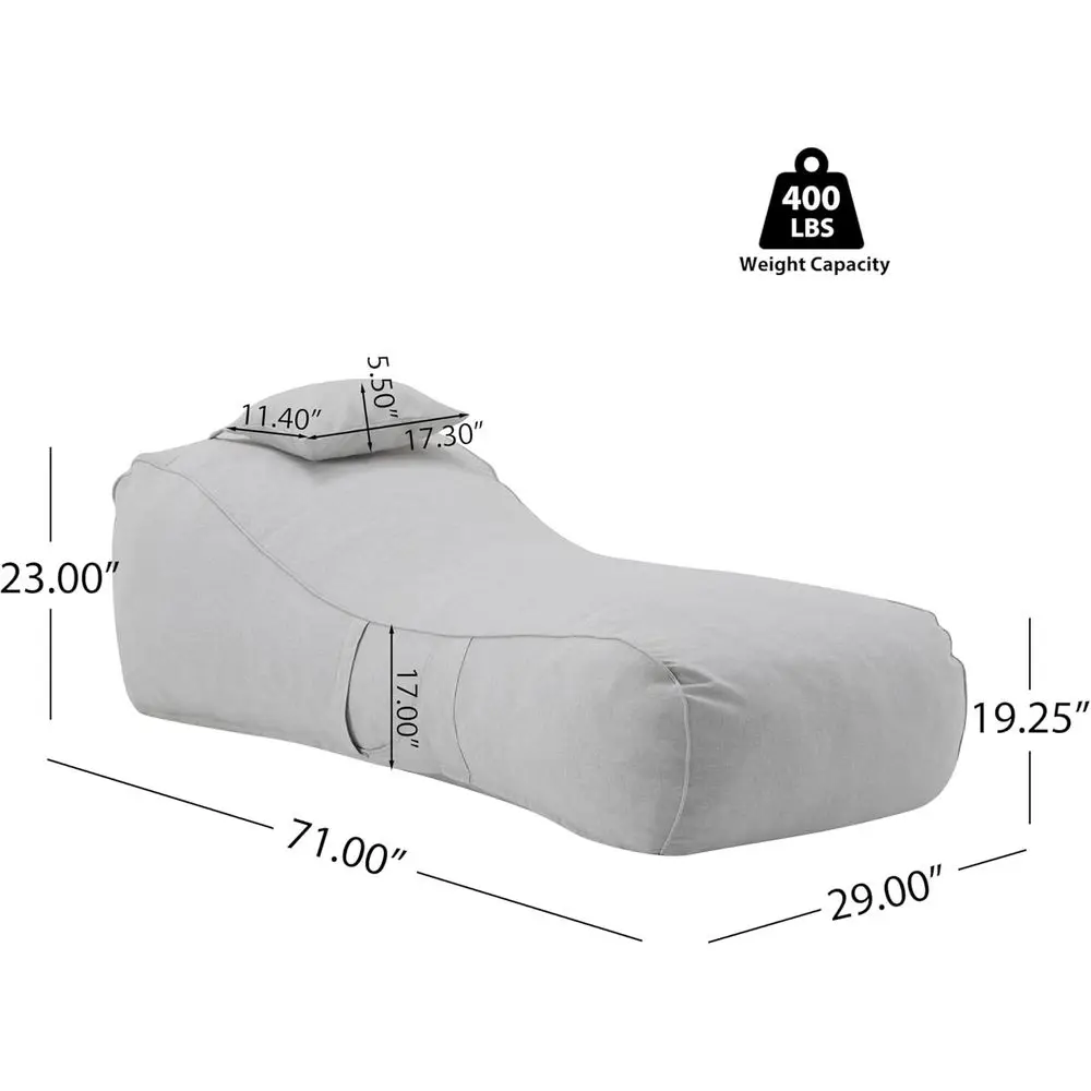 Outdoor Bean Bag Chair, Fabric Bean Bag Chair for Adults and Kids, Indoor/Outdoor Sun Lounger with Headrest, Patio Chaise Lounge