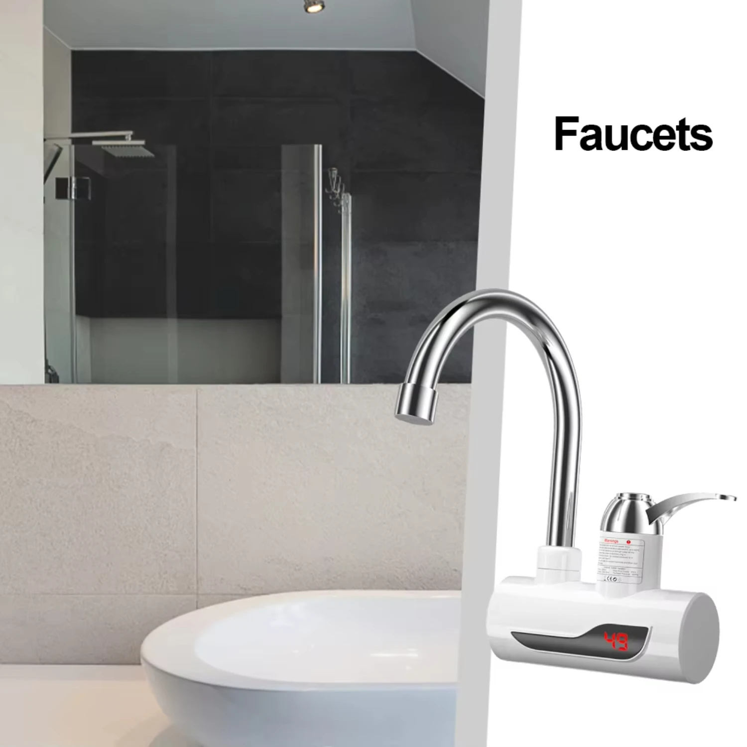 Adjustable Temperature Tankless Water Heater Faucet for Kitchen Bathroom - Digital Hot Water Supply