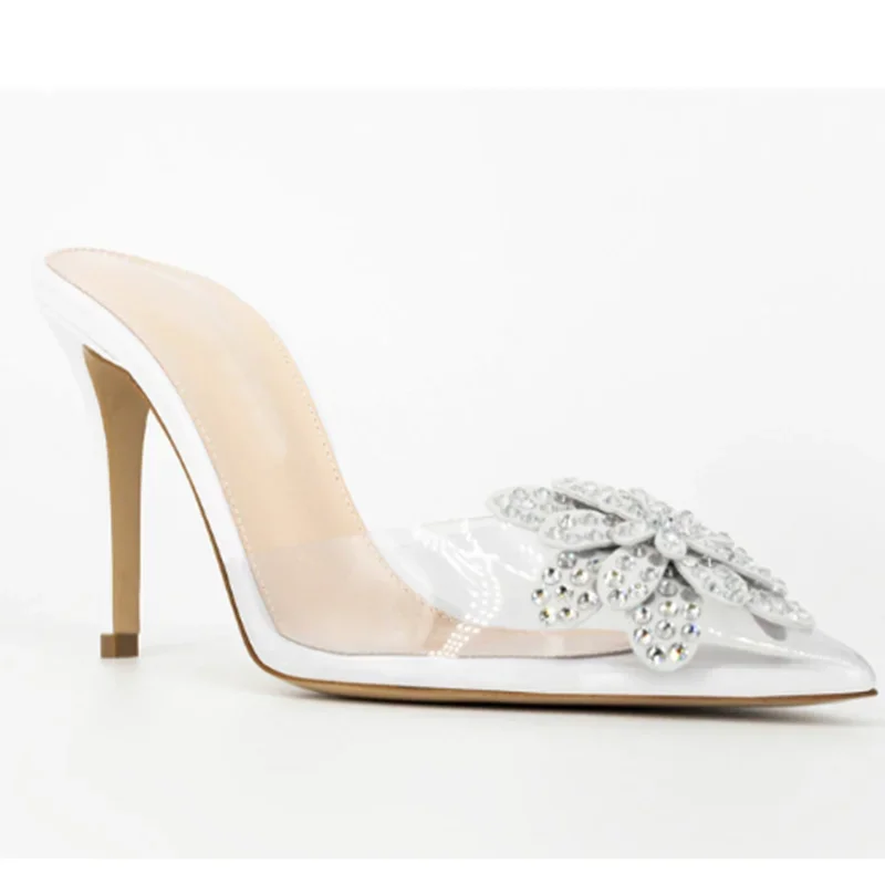 شباشب متقابكة على شكل زهرة كريستال مثيرة بمقدمة مدببة وألوان مختلطة سهلة الارتداء أحذية نسائية عصرية على الموضة