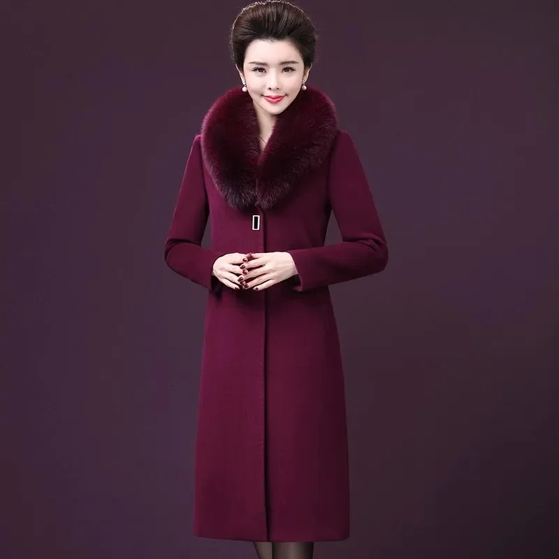 Winter Jacket Women Woolen Coat 2022 New Middle-Aged Women Mother Wear Woolen Long Coat Female Mid-Length Windbreaker