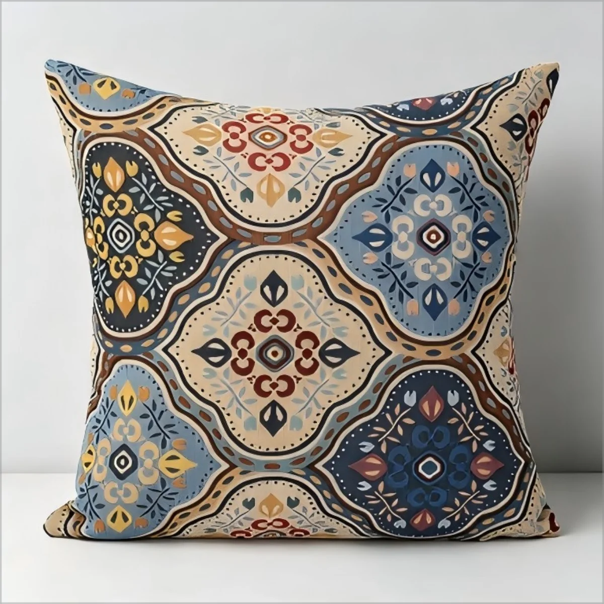 Bohemian Moroccan Tile Print Throw Pillow Cover, Vintage Kilim Geometric Decorative Cushion