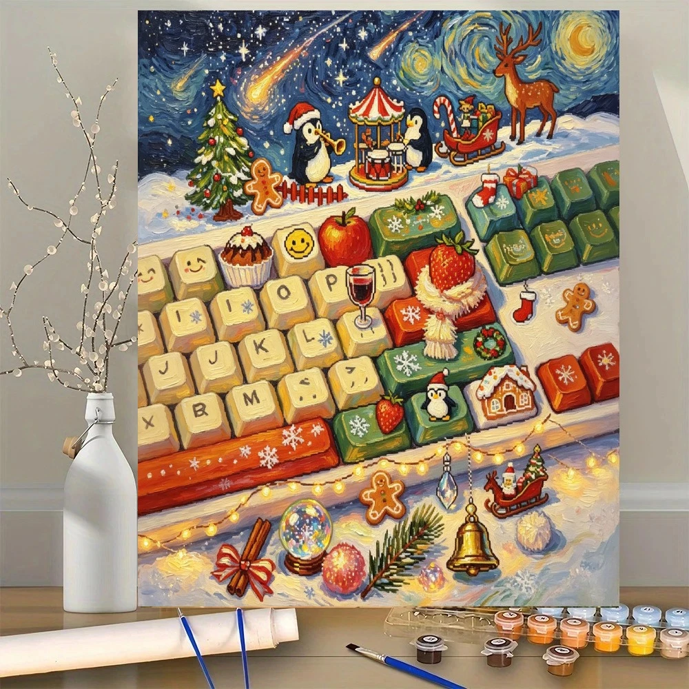 Kit de pintura por números para adultos, niños, principiantes y avanzados, pintura al óleo con números, decoración del hogar, arte DIY, canción navideña