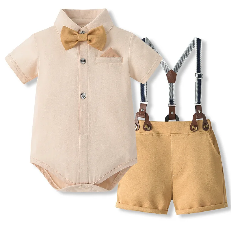 

Little Suit Style Short-Sleeve Shirt with Suspenders Romper - Children's Fashionable Outfit Combo