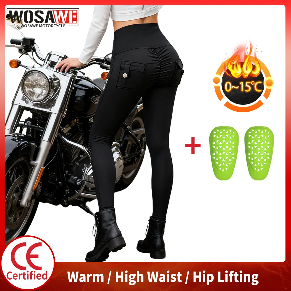 

WOSAWE Women Winter Motorcycle Rider Pants with Removable CE Knee Pads Motocross Thermal Leggings Lift Hip Fitness Yoga Pants