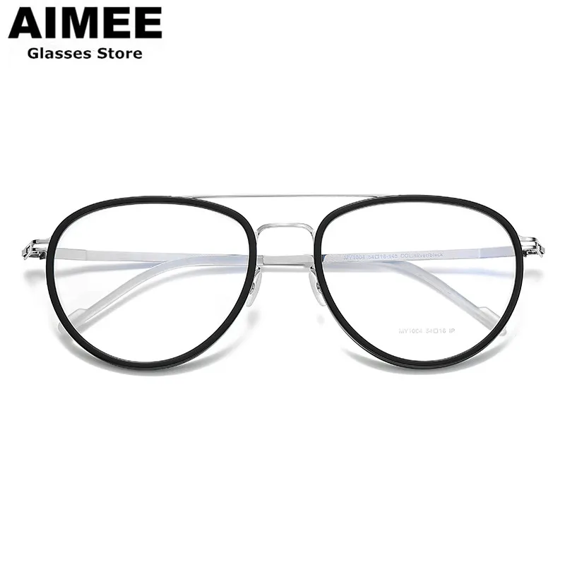 German Design Acetate Ultralight Glasses Frame Men's Pilot Double-Beam Prescription Eyeglasses Women Myopia Rubber Ring Eyewear