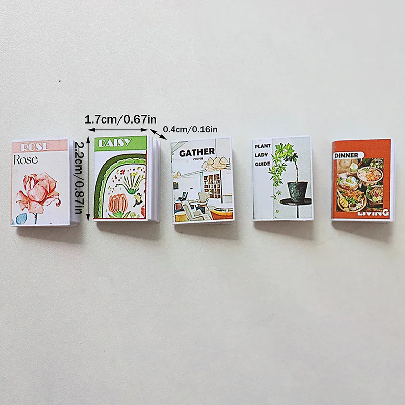 Conjunto de 5 livros de casa de bonecas em miniatura para decoração, acessórios de sala de estudo para casa de boneca micro cena