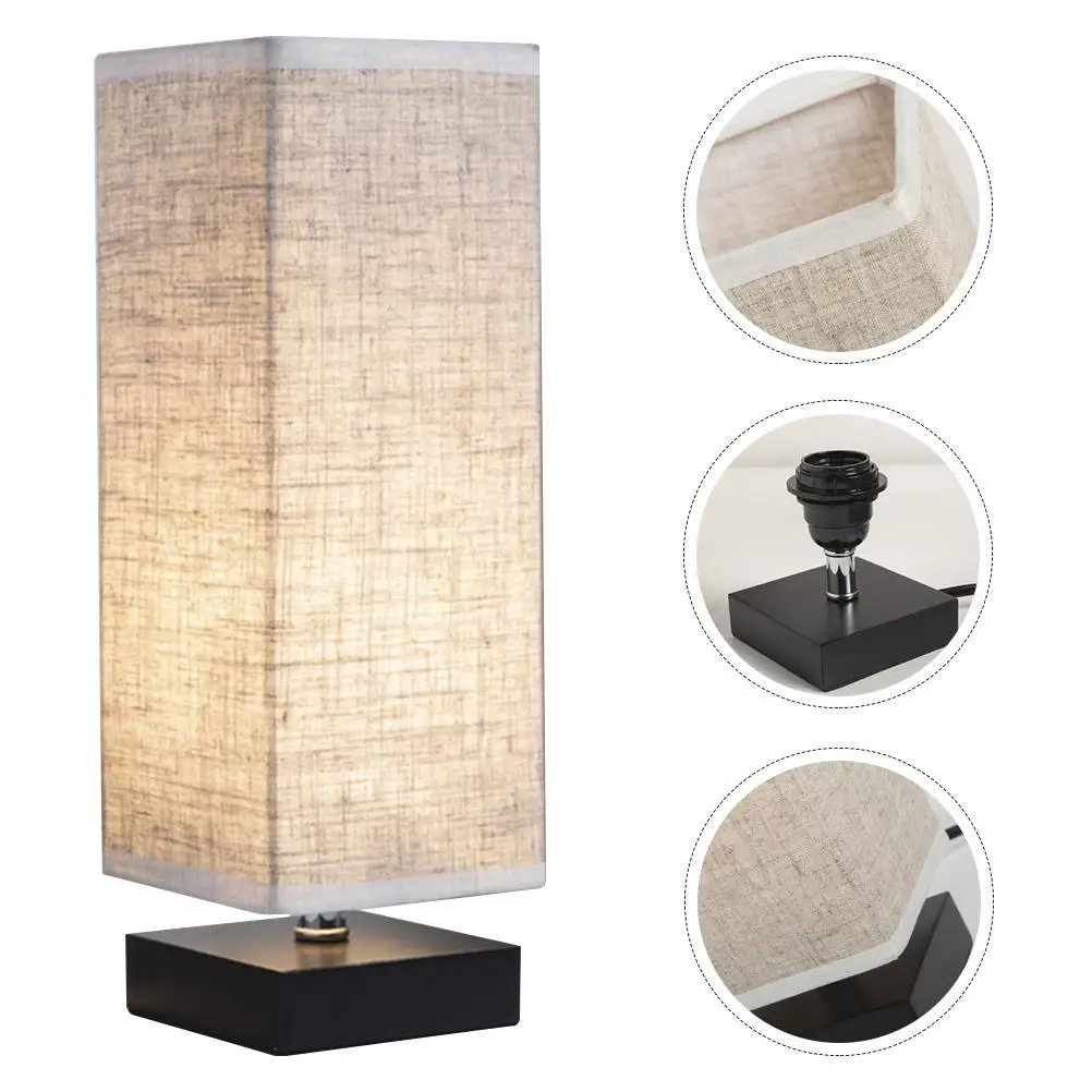 E27 قاعدة سوداء الكتان الظل الجدول مصباح لغرفة النوم غرفة المعيشة مكتب غير المبهر ضوء النسيج عاكس الضوء ديكور المنزل #6