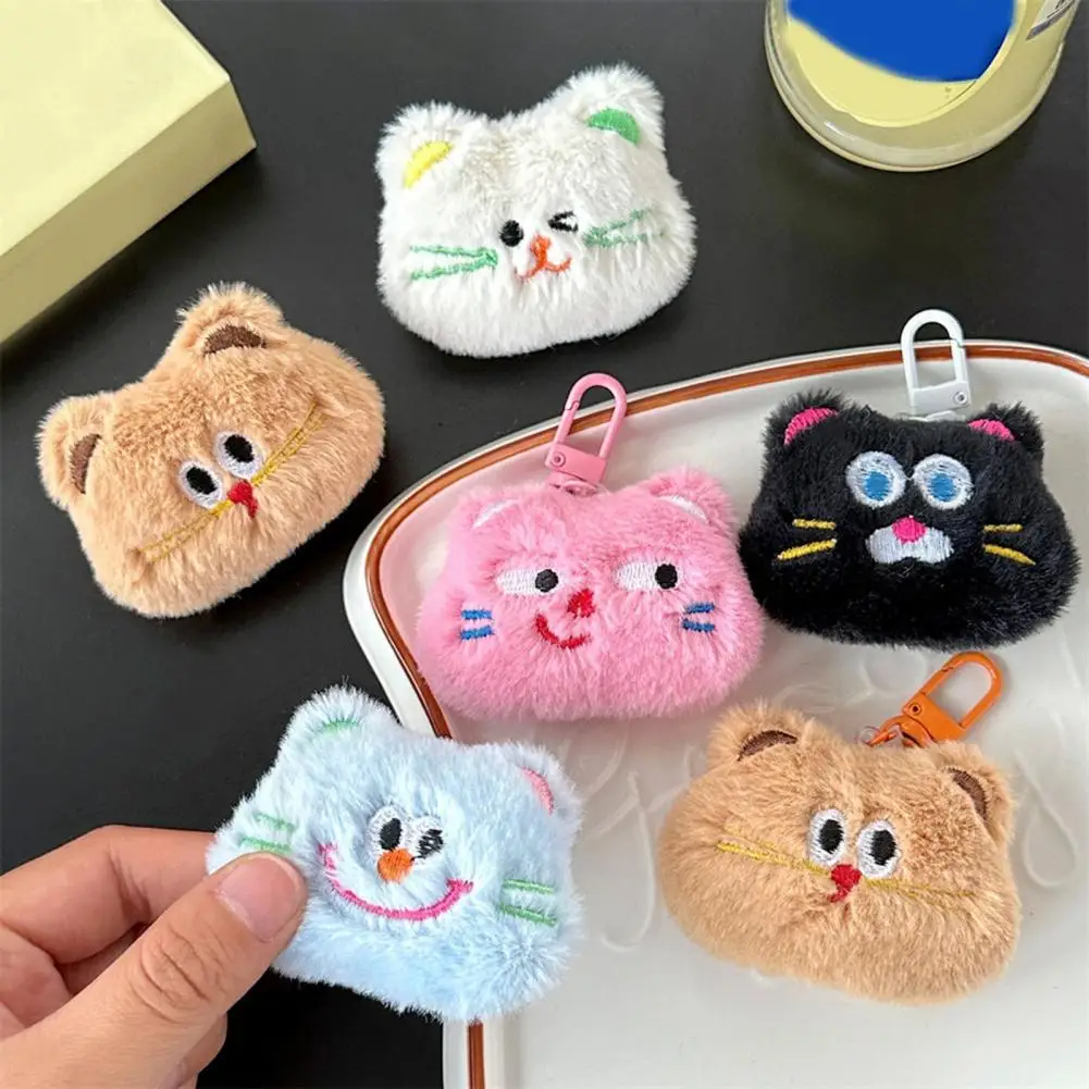 Plush Kitty Head Keychain com Clip, Broche de Animal Fuzzy, Meninas Brinquedos de Boneca de Gato, Pingente Pendurado, Decoração Mochila