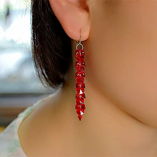 Red Crystal Earrings Long personalized bridal jewelry earrings