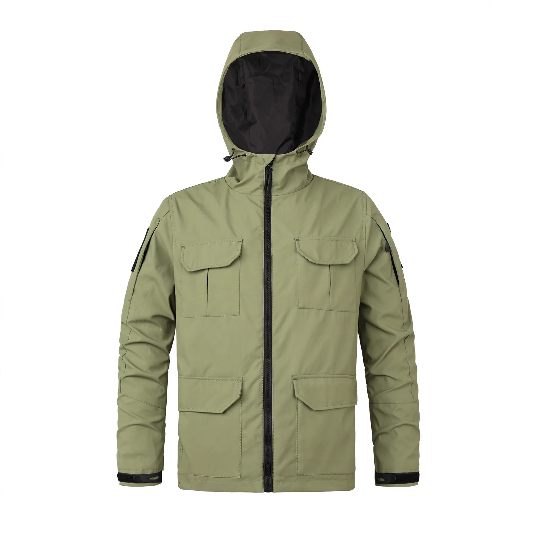 

Man Cargo Jacket Autumn Simple Solid Color Windproof Male Coat Long Sleeve Pocket Zipper Outdoor Sport Men Hooded Outerwear