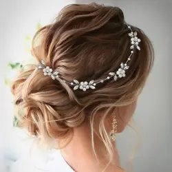 Women Leaf Bride Hair Vine Pearl Wedding Flower Headband Crystal Beads Bridesmaid Headdress Bridal Headpiece Hair Jewelry