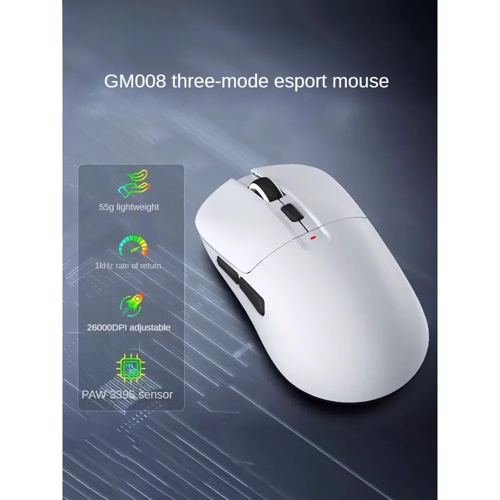 Cimetech GM008 Tri-mode Gaming Mouse 2.4G Buletooth PAW3395 Chip Support 1K/4K 55g 26000DPI Lightweight Right Hands Esports GIft