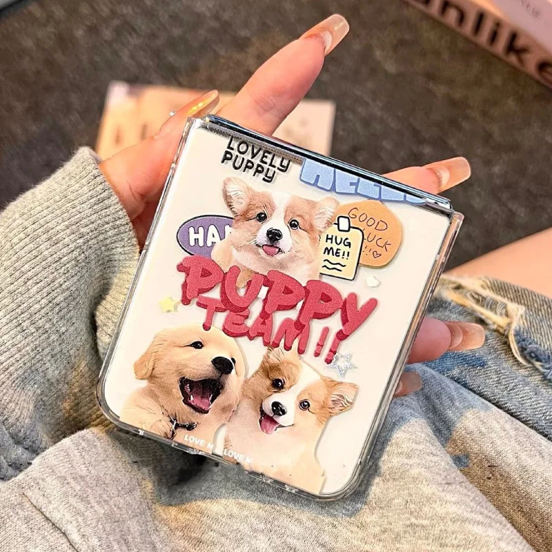 Cute Dog Cat Phone Case For Samsung Galaxy Z Flip 6 7 ZFlip5 5G Transaprent Clear Cover For Samsung ZFlip4 ZFlip 3 Animal Fundas