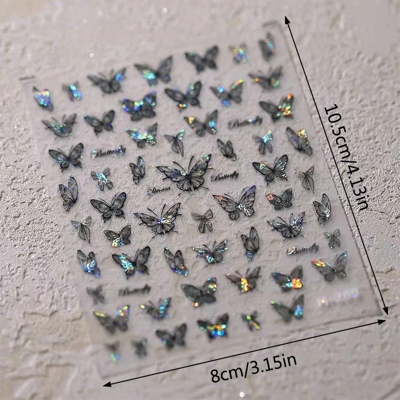 Dream Crystal Ambilight Black Butterfly Nail Art Sticker 3d High Quality Adhesive Nail Decoration Nail Art Sticker