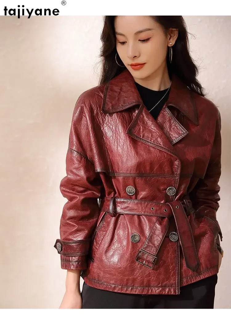 Женская куртка из натуральной овечьей кожи Tajiyane, 23 элегантные двубортные кожаные куртки, пальто из 100% натуральной кожи