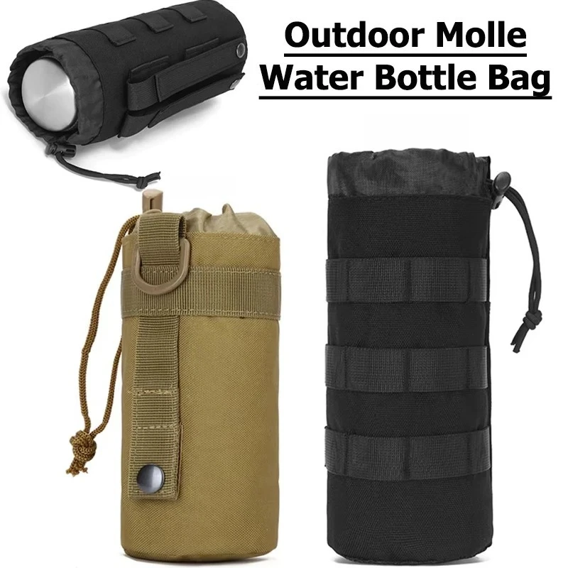 Outdoor Molle Water Bottle Bag Kettle Pouch Holder Camping Hiking Cycling Bottle Bag Adjustable Drawstring Water Bottle Pouch