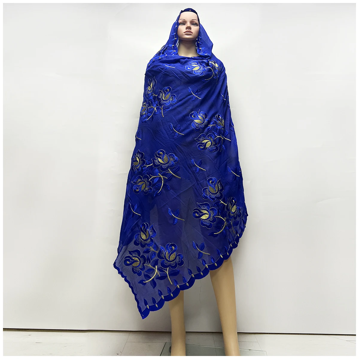 African Women Hijab Muslim Scarf Dubai Excellent Style  High Quality 100% Cotton Fabric Rayon Cotton Thread Eembroidered Scarf