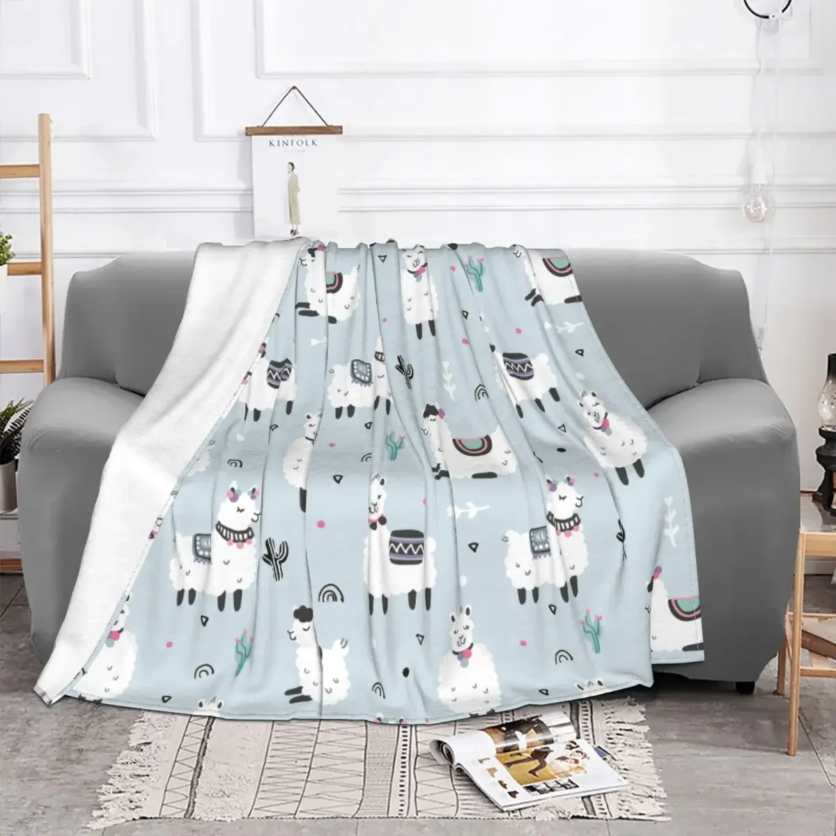 Llamad Alpaca Cactuses Blankets Coral Fleece Plush Textile Decor Lightweight Throw Blankets for Bedding Travel Bedspreads