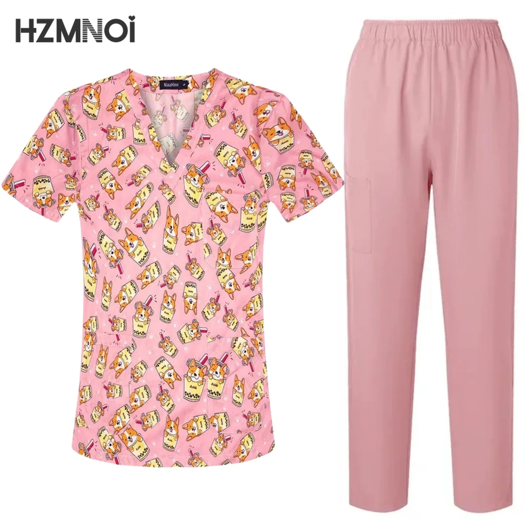 Uniformes Cirúrgicos Femininos, Top e Calças, Blusa, Bolsos, Conjunto de Esfoliante Médico, Salão de Beleza, Esfoliante Clínico, Terno Spa