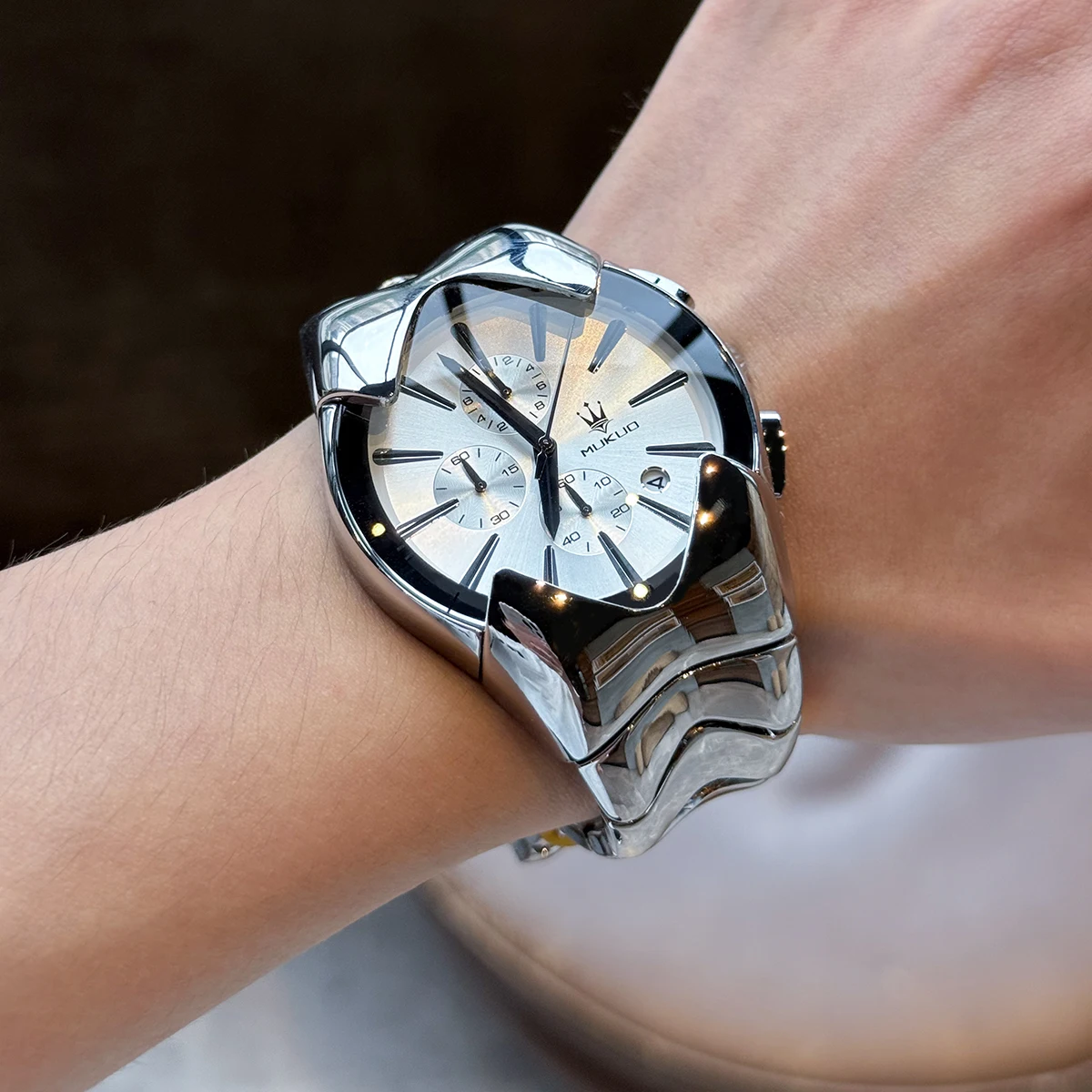 Y2K Wormhole Concept Men Watch Avant-Garde Alien Irregular Dial Quartz Wristwatch Fashion Unique Stainless Steel Male Clock