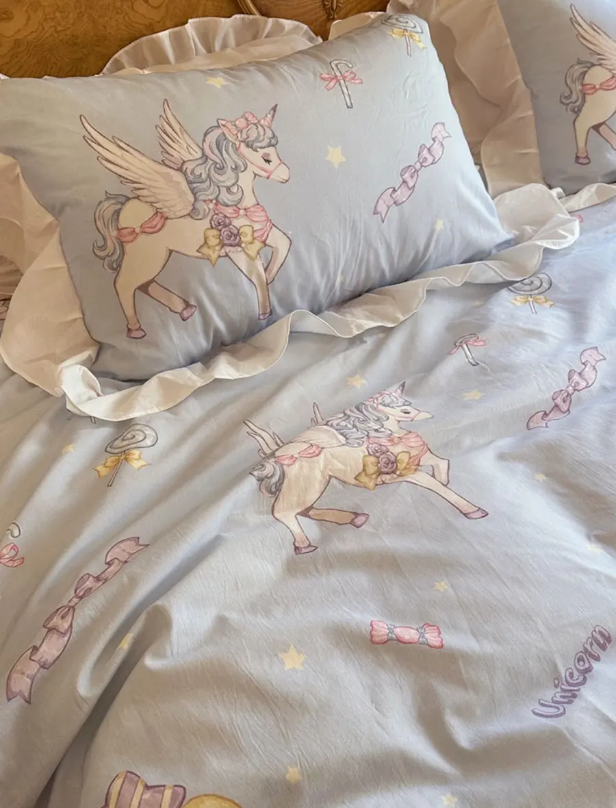 

Cute cartoon unicorn lollipop cat blue bedding set,twin full queen lovely cotton home textile bed sheet pillow case quilt cover